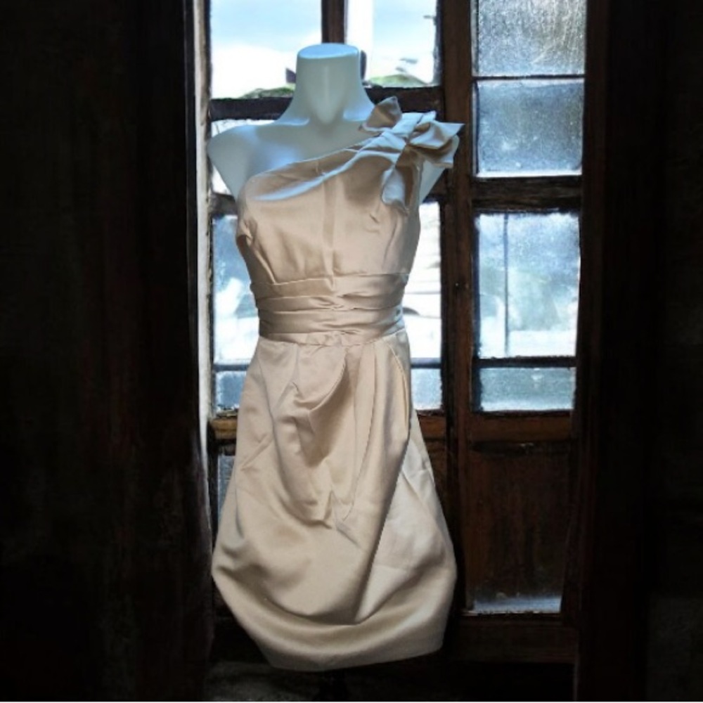 * David's Bridal size 4 one-shoulder satin dress in a champagne